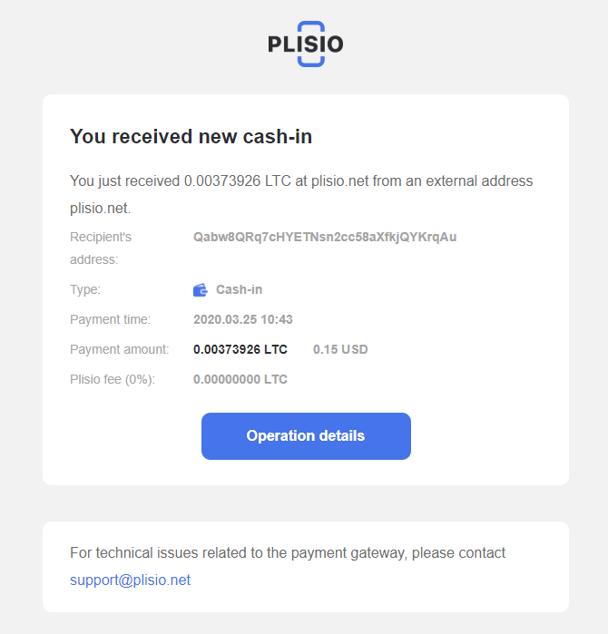 Plisio-Einzahlungsbrief