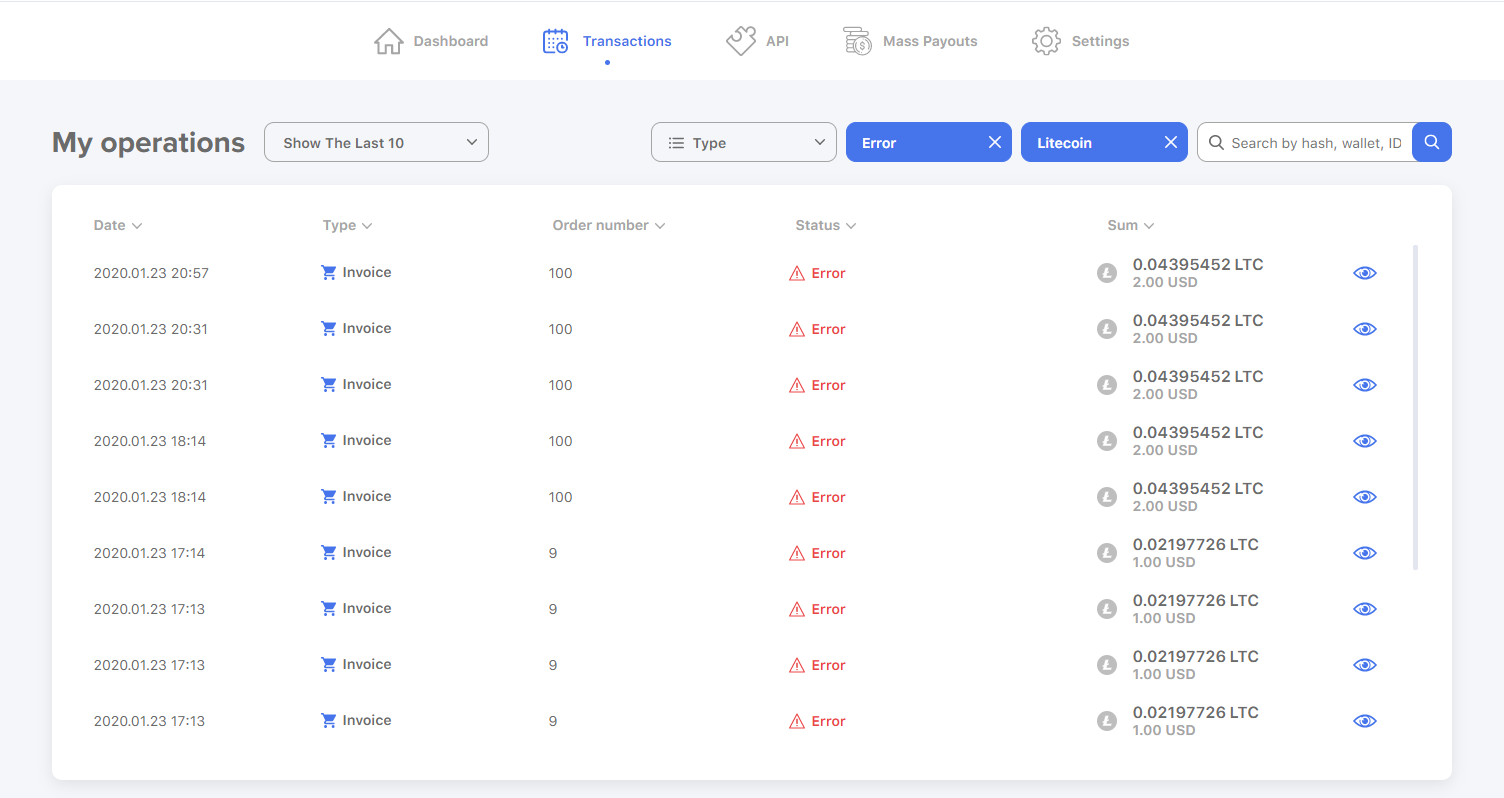 erreur de transaction plisio