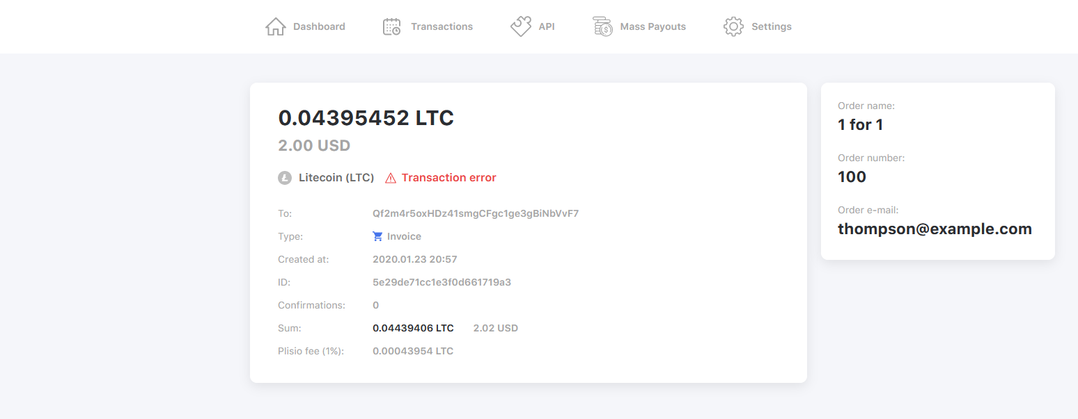 plisio transaction error details