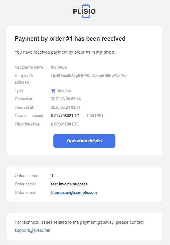 plisio invoice completed success - letter to the store