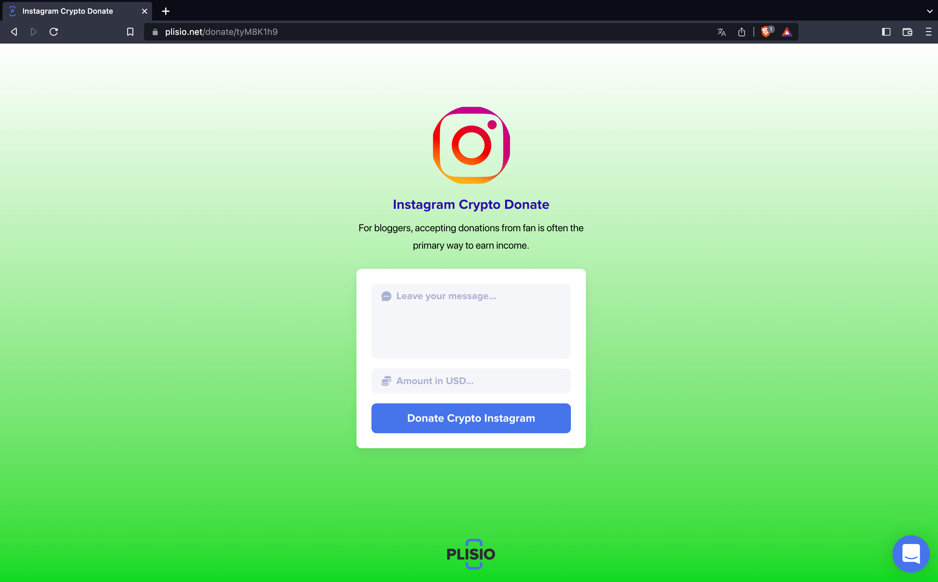 instagram create crypto donate link