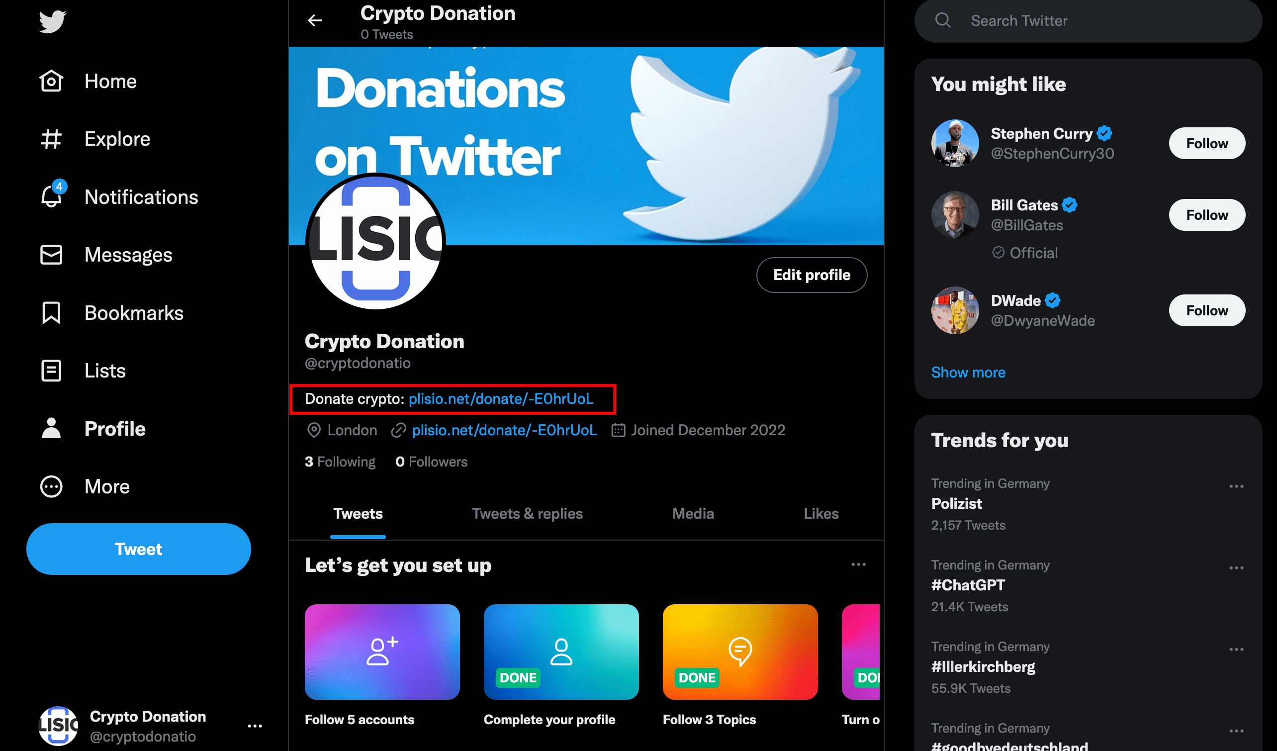 Donate cryptocurrency on twitter