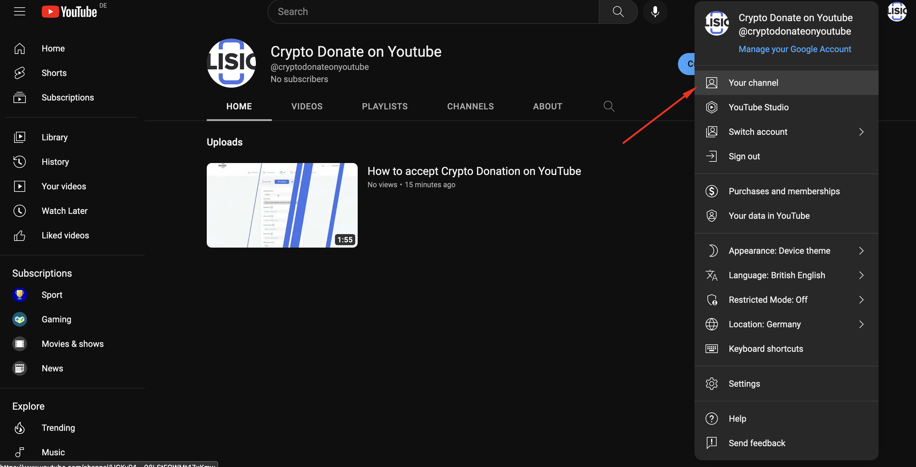 创建 YouTube 加密货币捐赠页面