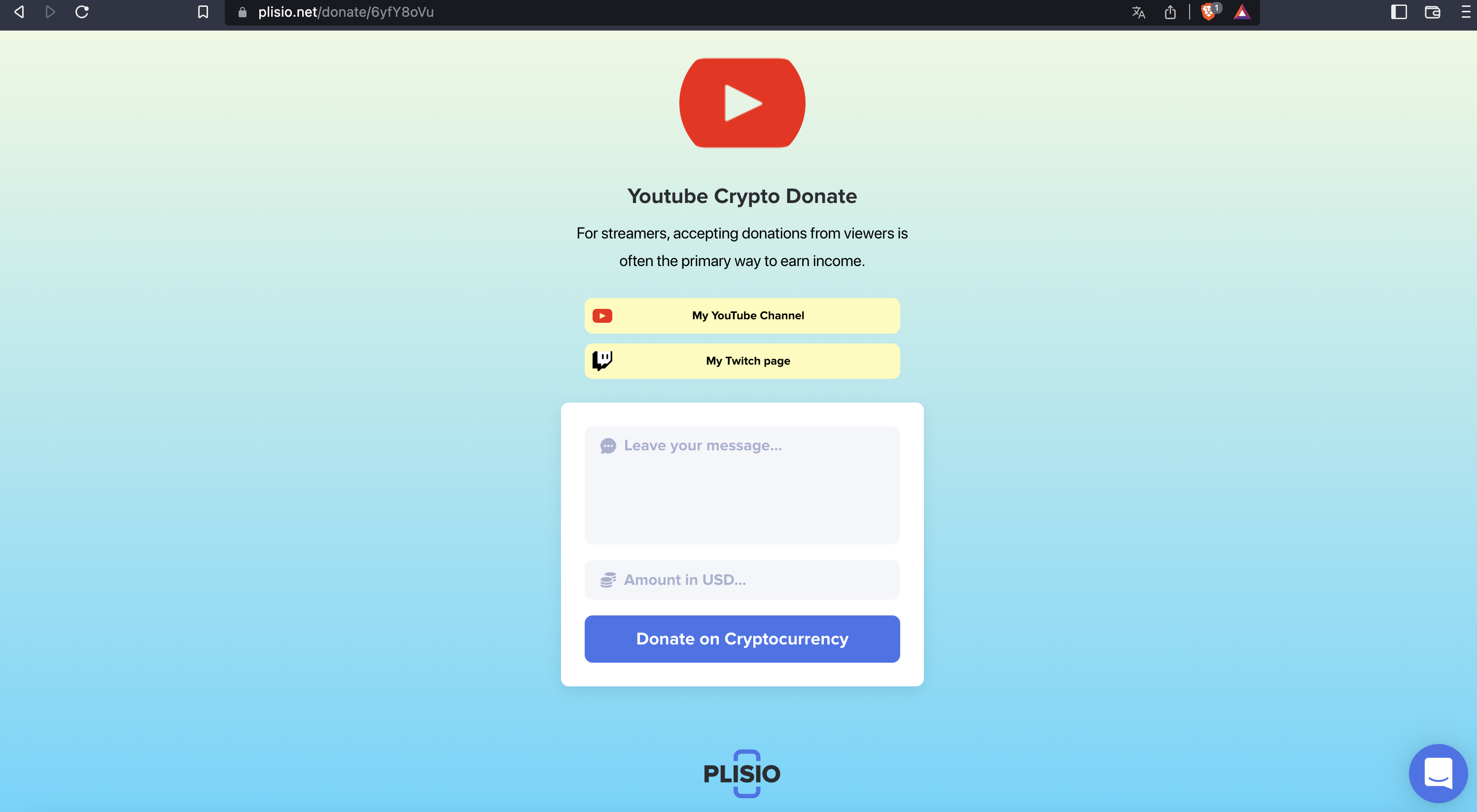 створити сторінку пожертвувань криптовалюти YouTube