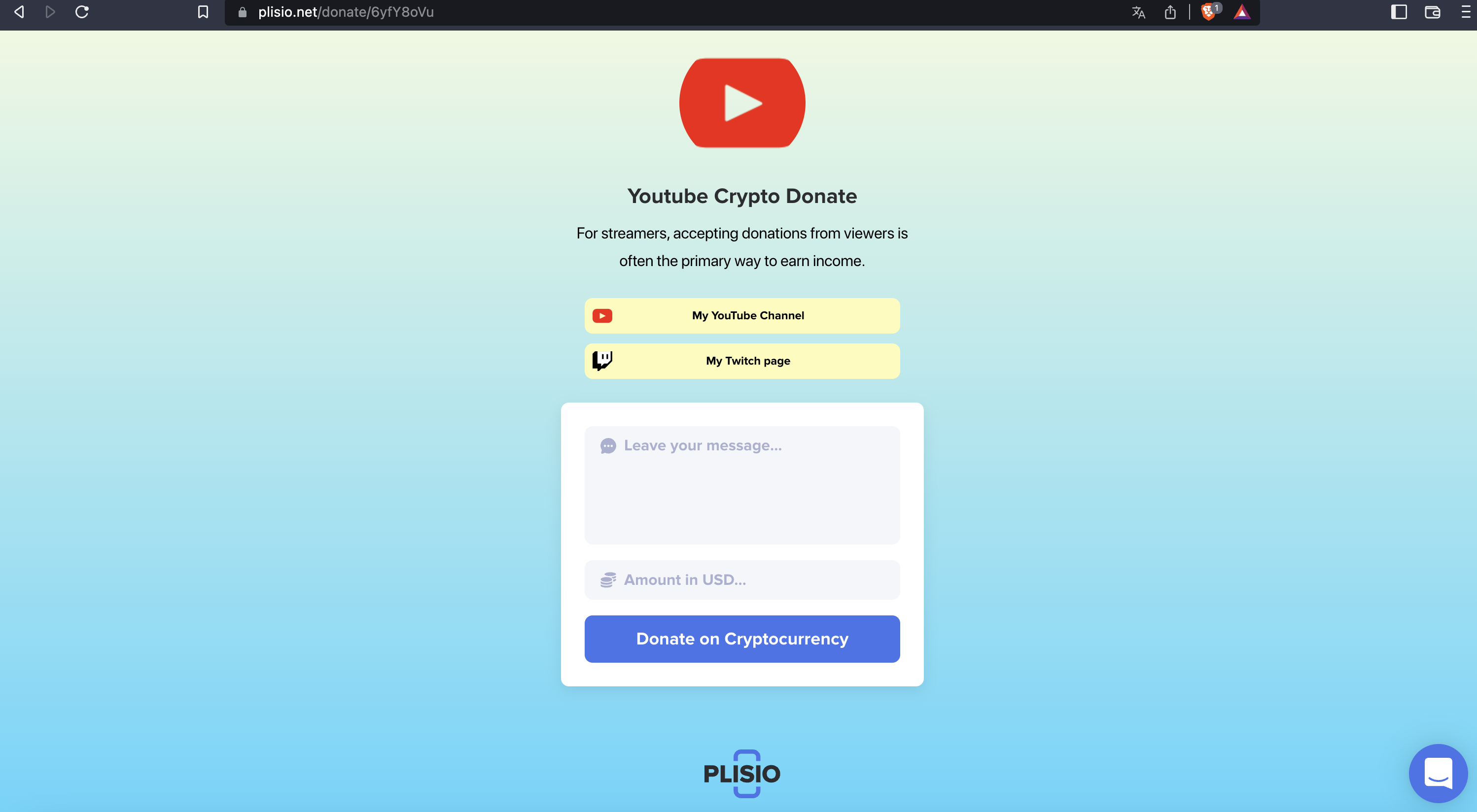 create YouTube cryptocurrency donate page