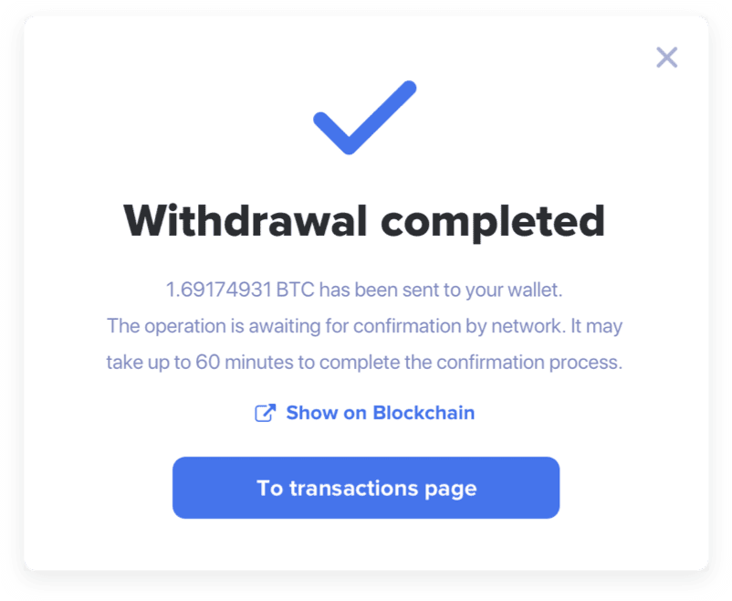 Withdrawal completed
